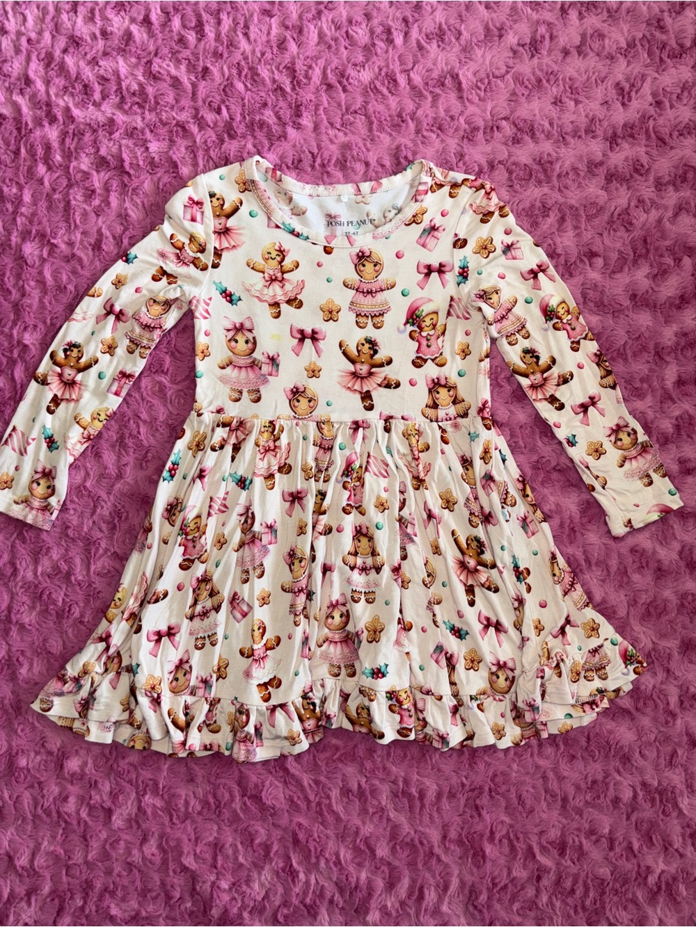 Posh Peanut Ginger Posh Christmas Long Sleeve Twirl Dress 3/4T